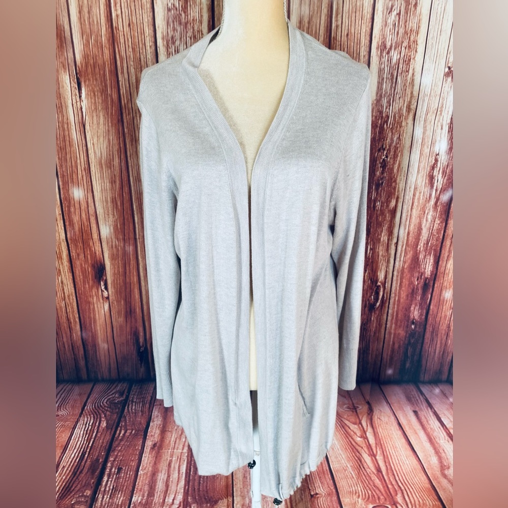 Women’s 1X Sweater Cardigan Tribekka 44 Beige Lightweight Knit Open Front Soft
